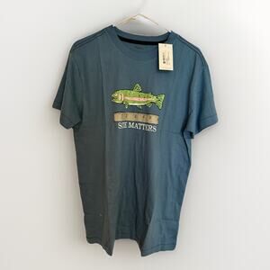 Hatley Mens Lg T-Shirt Size Matters Fishing Short Sleeve Tee Top Blue Cotton NEW